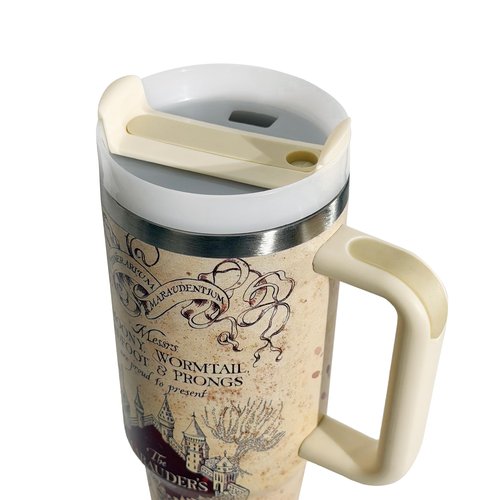 Annshein 40 oz Tumbler with Handle and Straw, Insulated Stainless Steel Travel Mug, Wizard Magic Map Cup, Large Double Wall Coffee Cup with Lid