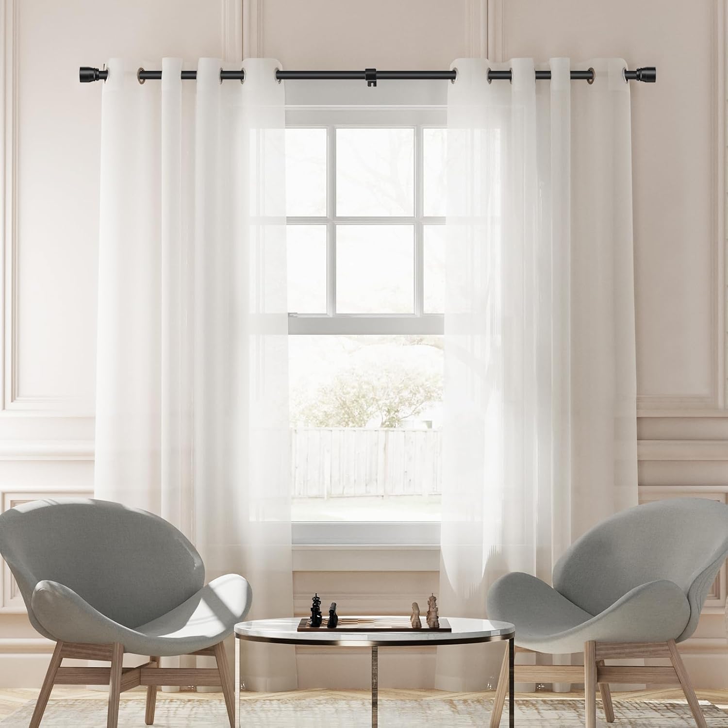 Skiennix Matte Black Curtain Rod - Adjustable 30-90 Inch Heavy Duty Telescopic Design | 2 Pack