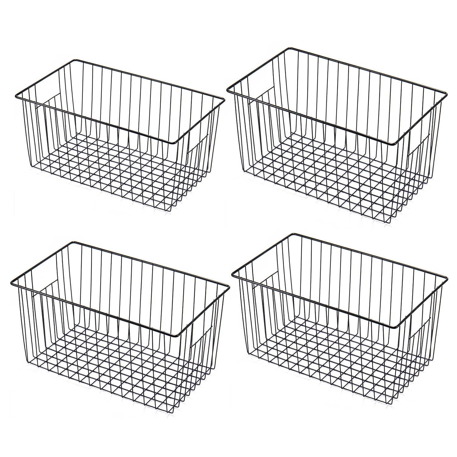 Nprohuge 4 Pack Freezer Organizer Bins - Stand up Freezer Organizers for 16 Cu.Ft Upright Freezer, Easily Get Food Improve Air Circulation, Wire Storage Baskets, Black