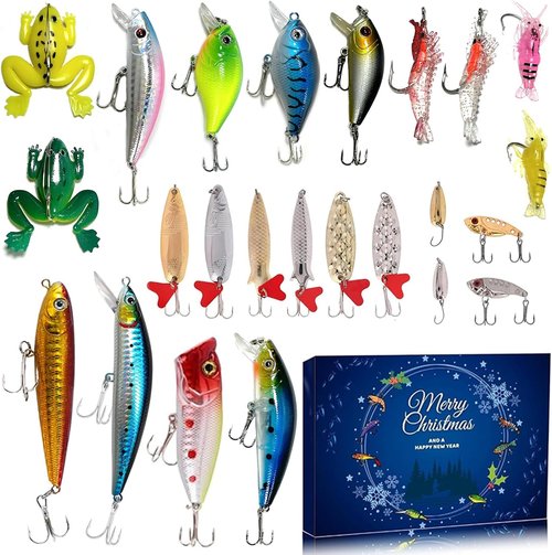 Fishing Advent Calendar 2025 | 24 Days of Christmas Countdown Fishing Lures Set for Enthusiasts