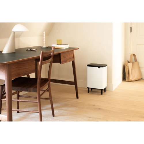 Brabantia Bo Small Lift-Open Trash Can with Raised Legs | 3.2 Gal / 12L | White | Free Standing Bedroom, Bathroom, Nursery Trash Can, Removable Inner Bucket, Non-Slip Feet | + Trash Bags