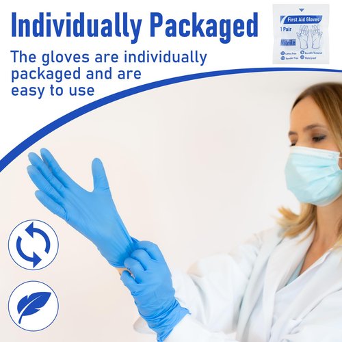 Chicingyou 30 Pairs Disposable Emergency Glove Individually Packaged Travel Gloves Travel Trauma Essential Nitrile Glove (Blue)