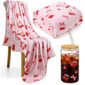 Yetene Pink Cherry Bow Party Favor Include Glass Cup and Blanket Set Pink and Red Cherry Stuff for Women Cute Birthday Gift for Women Sister Her Home Bedroom Sofa Decor Galentines Day Favors