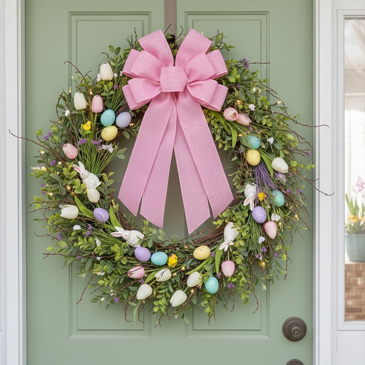 Skiennix Baby Pink Large Bow - 11x21 Inch Wired Ribbon for Wreaths & Spring Decor