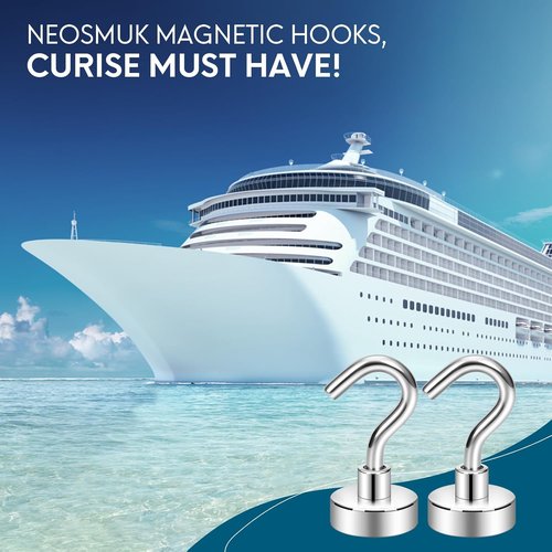 Neosmuk Magnetic Hooks - Heavy Duty 32lb+ Magnetic Hooks for Cruise Cabins & Travel | Silver Pack of 20