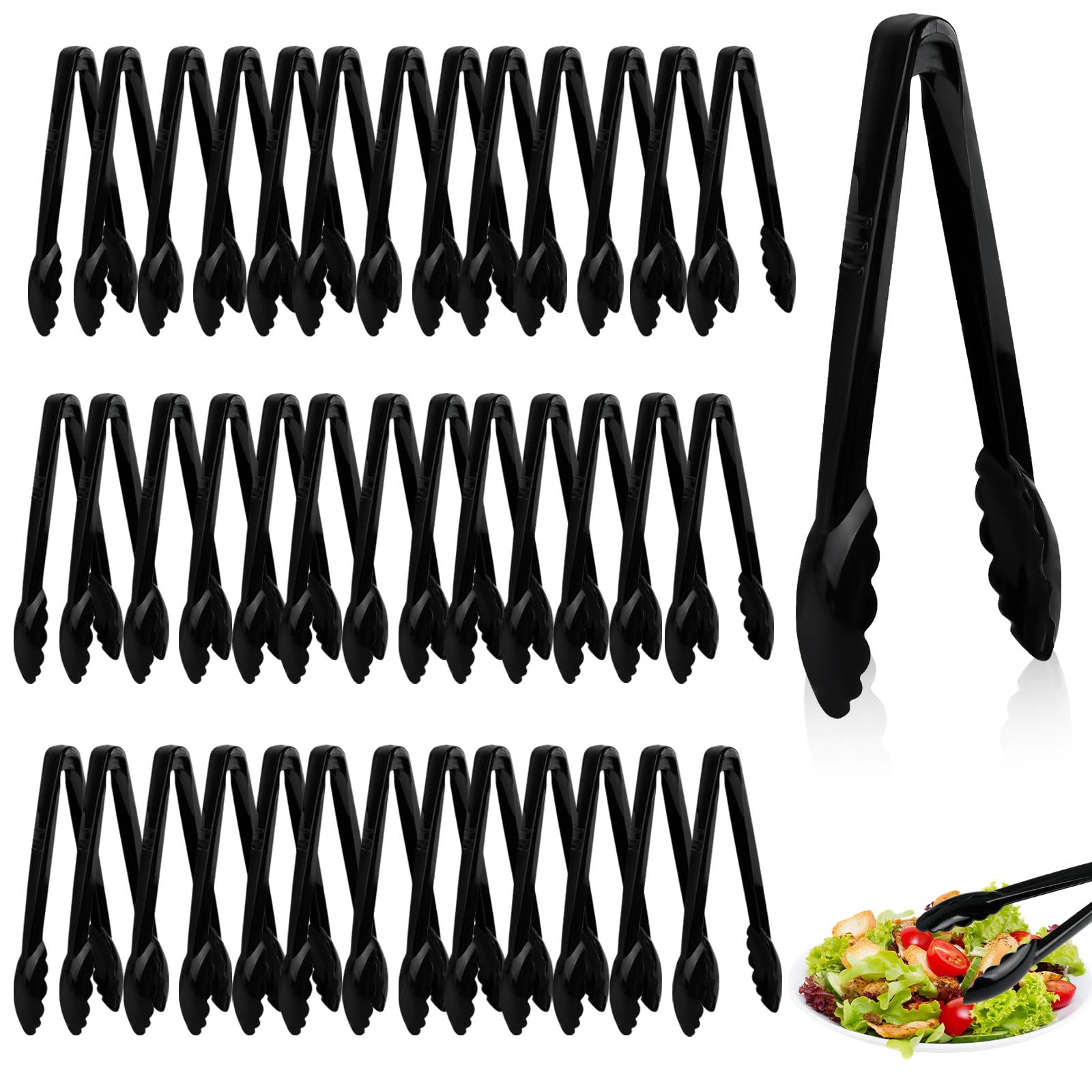 Boocalny 40Pcs Plastic Tongs for Serving Food, 9 Inch Thicken Plastic Serving Utensils Tongs, Heavy Duty Salad Tong, Disposable and Reusable Tong for Food Kitchen Buffets BBQ Events Catering, Medium