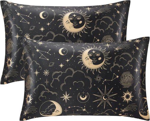 EXQ Home Satin Pillowcase - Black Printed Silk for Hair & Skin | 2 Pack Queen Size 20x30 Inches