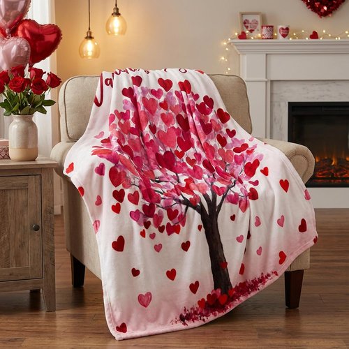Horaldaily Valentine Flannel Blanket Throw, Valentine Love Hearts Tree Soft Fuzzy Plush Cozy Fleece Blankets for Couch Sofa Bed Lounging, Ideal Gifts for Kids Adults Wife Self, 50x60