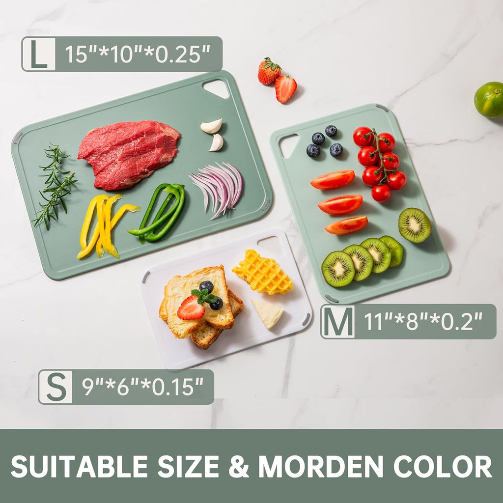 THETCHRY Plastic Cutting Board Set - BPA-Free Non-Slip Chopping Boards for Kitchen | 15"×10" Green