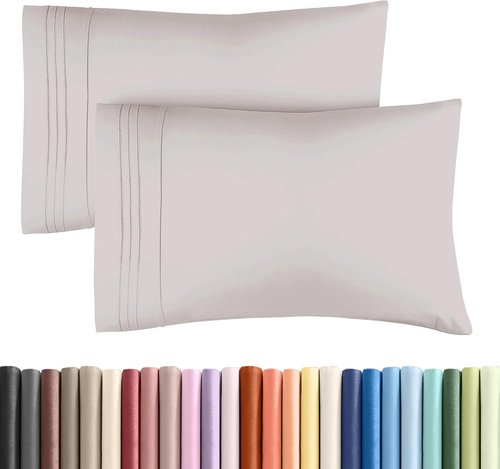 King Standard Pillow Cases - Soft Hotel Quality Covers | Comfy, Fade-Free, Wrinkle Resistant - Light Grey - Set of 2