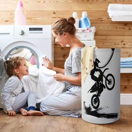 Dirt Bike Motocross Rider Large Laundry Basket Laundry Hamper Bag Washing Bin Collapsible Tall With Handles Travel Bathroom