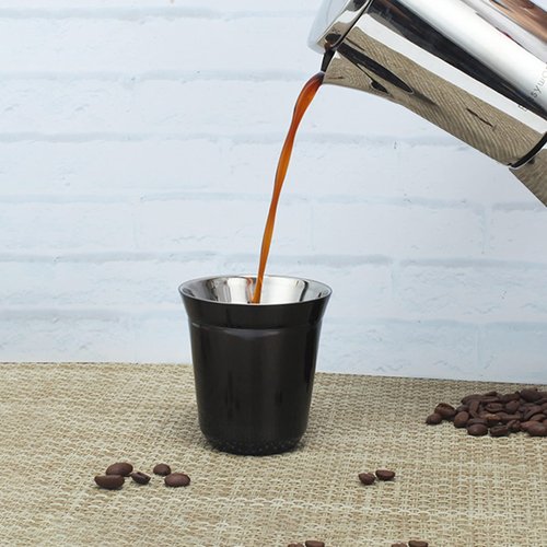 Easyworkz Diego Stovetop Espresso Maker, Bundled With Stainless Steel Espresso Cup 2pcs Set Double Wall Insulated Metal Demitasse Cups