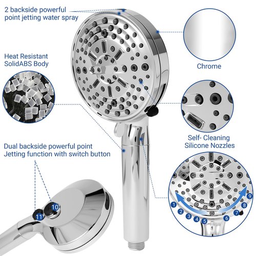 Filtered Shower Head with Handheld, adjustable water flow size, Multi-Mode Ion Drops Shower Head, equipped with 60 inch stainless steel hose and adjustable bracket