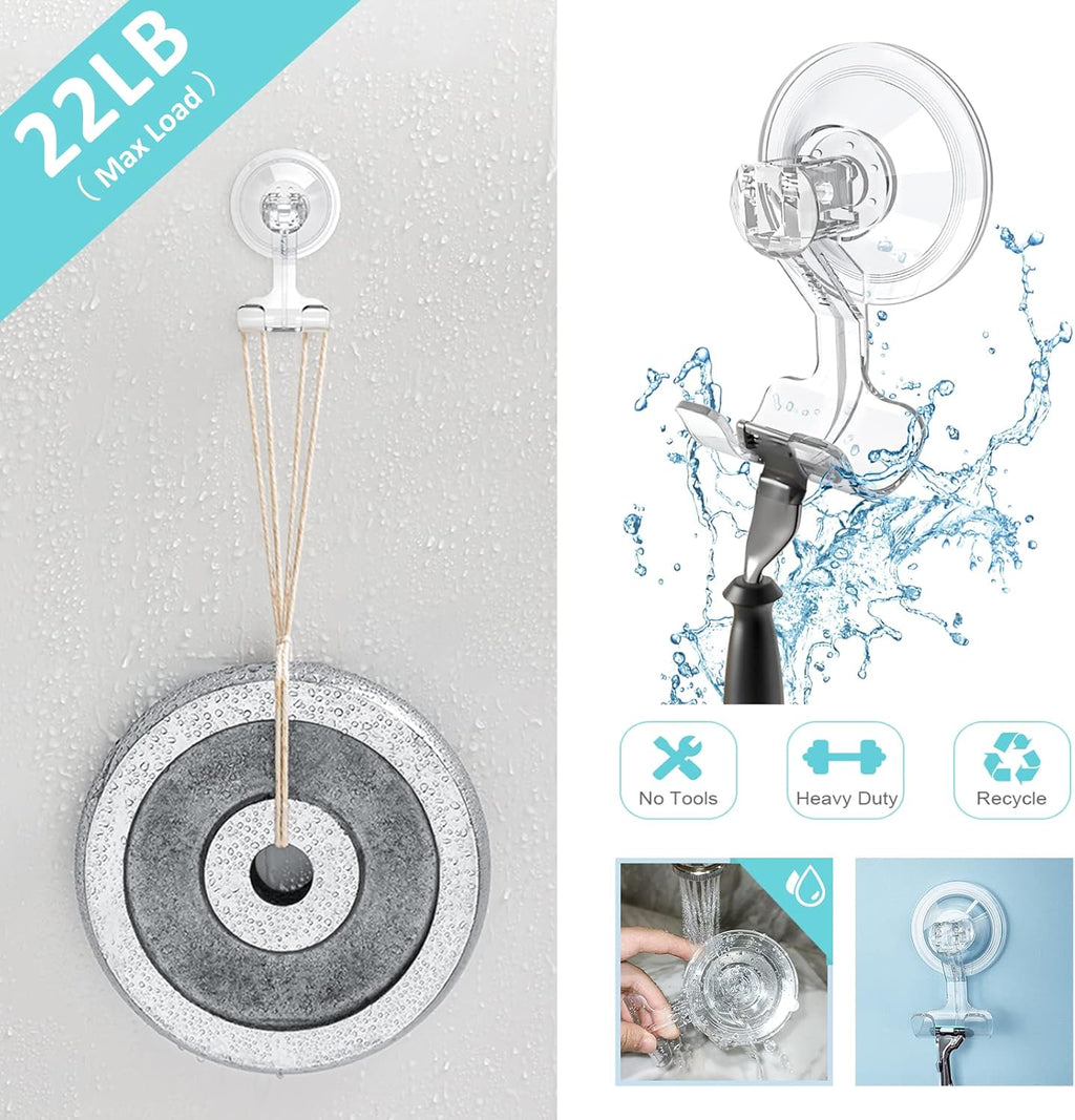VIS'V Suction Cup Hooks - 2 Large Hooks & 2 Razor Hooks for Strong Grip | Ideal for Bathroom Use