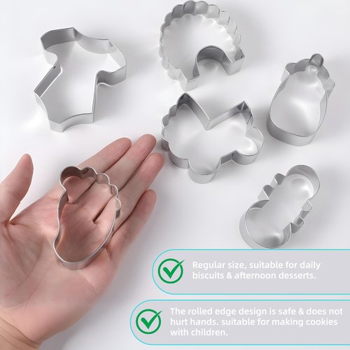 Baby Shower Cookie Cutter Set, 6 Pcs Baby shirt, rattle, bottle, bib, stroller, baby feet Fondant Biscui Cutters Stainless Steel Cookie Cutters for Baby Shower Birthday Party
