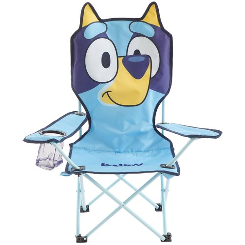 Bluey Kids Folding Camp Chair, Portable Outdoor/Indoor Chair with Carry Bag, Cup Holder, High Back, Lightweight & Durable for Ages 3+