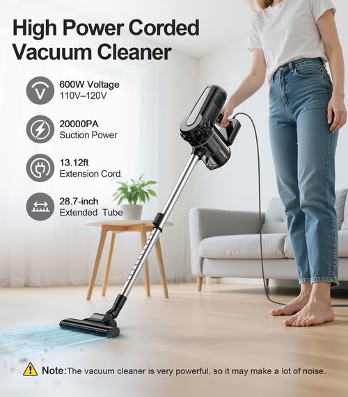 qimedo Corded Stick Vacuum Cleaner,600W Plug in Stick Vacuum Cleaner for Home,Handheld Vacuum Cleaners for Hard Floor,Carpet