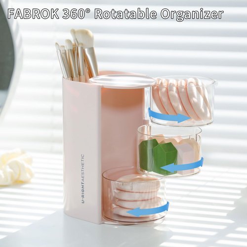 FABROK 3-Layer Clear Hair Accessories Organizer with Hair Brushes Holder, Rotatable Small Jewelry Box for Hair Clip Earring Necklaces, Desktop Organizer Case for Cotton Swab, Hair Accessories(Pink)