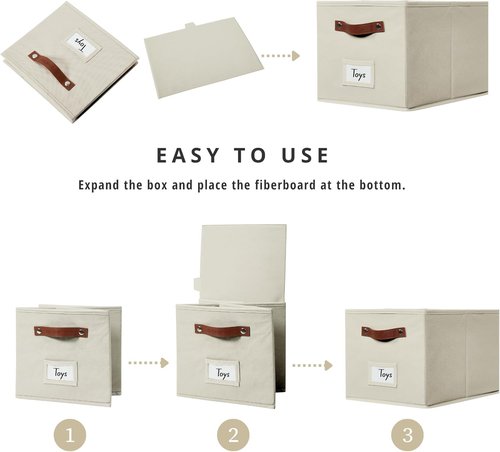 DECOMOMO Storage Baskets - Large 15"x11"x10" Foldable Fabric Bins for Easy Organizing | Beige, 4-Pack