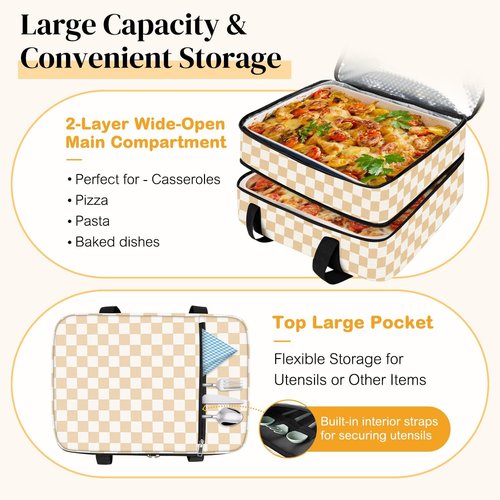 Coobiiya Insulated Casserole Carrier - Keeps Food Hot or Cold | Portable Tote Bag for 9" x 13" Dishes