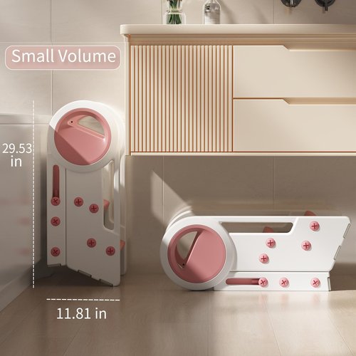 MELOLAND Toddler Step Stool Foldable for Kids,Turns from 3 Layers into 2,for Bathroom Sink (Pink)