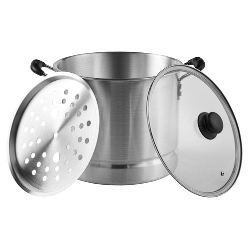 IMUSA USA Aluminum Steamer with Glass Lid 24-Quart, Silver