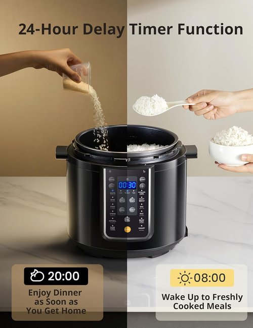 Comfee’ 12-in-1 Electric Pressure Cooker - Versatile Multi-Cooker with Non-Stick Pot | 6 Quart Black
