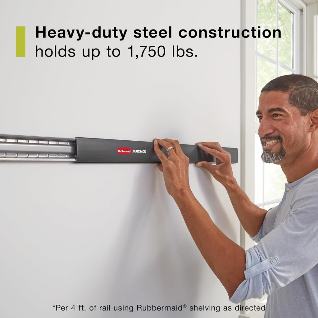 Rubbermaid 15-Piece FastTrack Garage Storage Kit - Wall-Mounted with 4 Rails & 11 Hooks for Tools & Equipment
