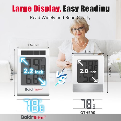 BaldrTherm Digital Thermometer & Hygrometer - Solar-Powered Indoor Temperature & Humidity Monitor | Ideal for Home, Office & Baby Rooms