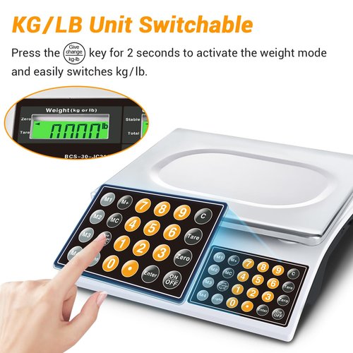 BROMECH Price Computing Scale, 66lb Digital Commercial Food Meat Produce Weighing Scale with Green Backlight LCD for Farmers Market, Retail Outlets, Dry Battery Powered, Not for Trade