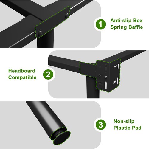 EMODA 7 Inch California King Bed Frame for Box Spring and Mattress, 9 Legs Heavy Duty Cal King Metal Bed Base Tool-Free and Easy Assembly, Black
