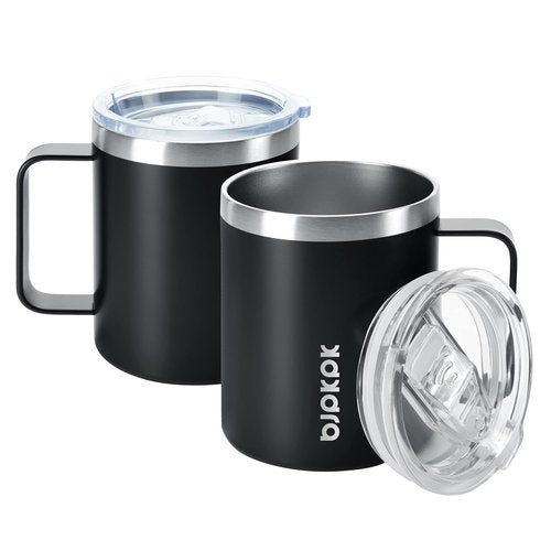 BJPKPK Insulated Coffee Mug Set - 14oz Stainless Steel Tumblers with Splash Proof Lid | Black