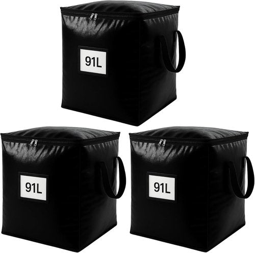3 Pack Extra Large 91L Heavy Duty Moving Bags - Waterproof Foldable Storage Totes for Clothes & Bedding