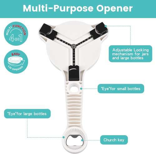 Jar Opener - Skiennix Adjustable 4-in-1 Bottle & Can Opener for Weak Hands | Non-Slip Pad, Dishwasher Safe