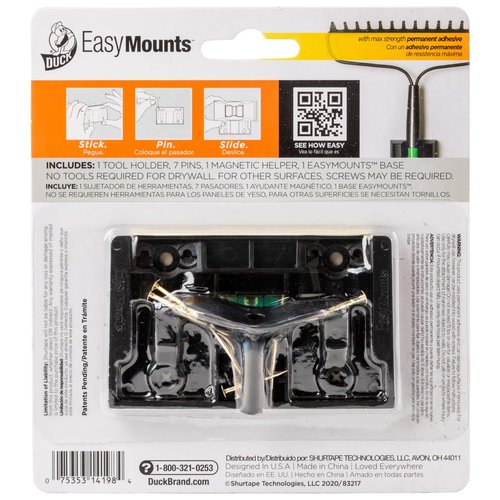 Duck EasyMounts Mop and Broom Holder - Heavy Duty Wall Mount Rack for Home Organization and Storage - No Tool Install - Holds Up to 15 lbs - Black, Pack of 1 Hook & All Hanging Hardware
