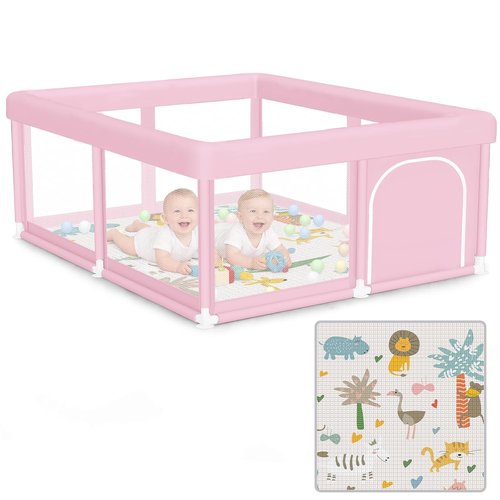 Hiaksedt Large Baby Playpen - Safe & Soft 50"x50" Play Pen for Babies & Toddlers in Pink