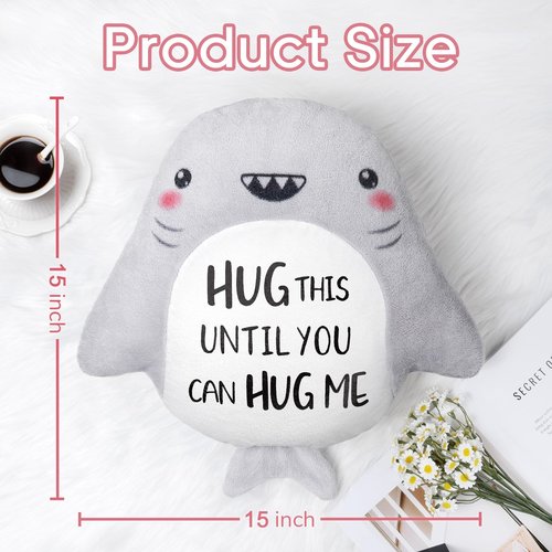 musaecoin Anniversary/Birthday Gifts for Her/Him/Girlfriend/Boyfriend, Long Remote Distance Relationship Gifts- Novelty Cute Shark Pillow- I Love Miss You Gift for Her/Him, 15”×15”