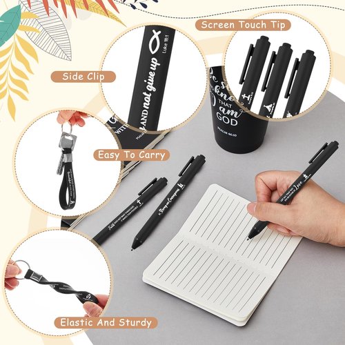 Hollowfly 24 Set / 96 Pcs Christian Church Gifts Plastic Cups with Bible Verse Pens Keychains Notebooks for Women Men Volunteer Christian Party Gifts (Black)