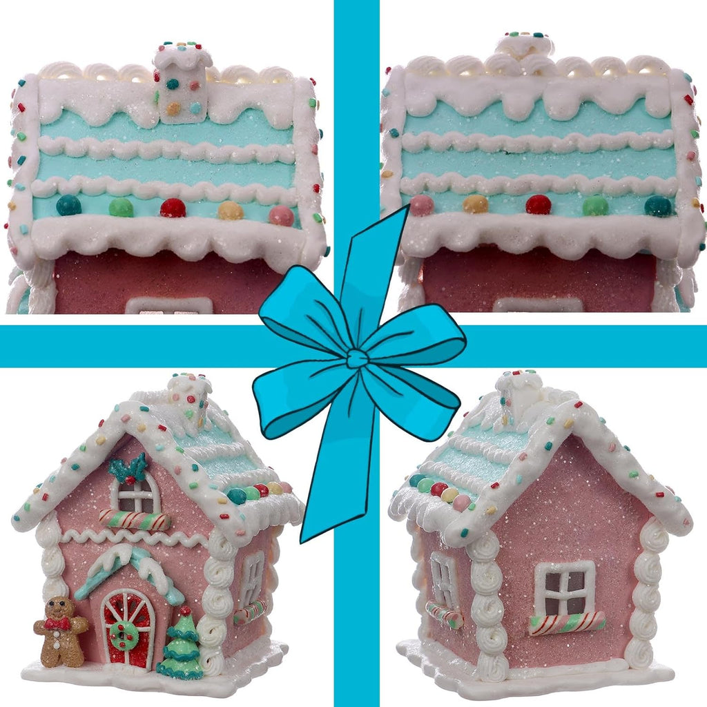 Regine Switzerland LED Gingerbread House Christmas Decorations - 5.9" Ornaments with Cookie & Pine Tree