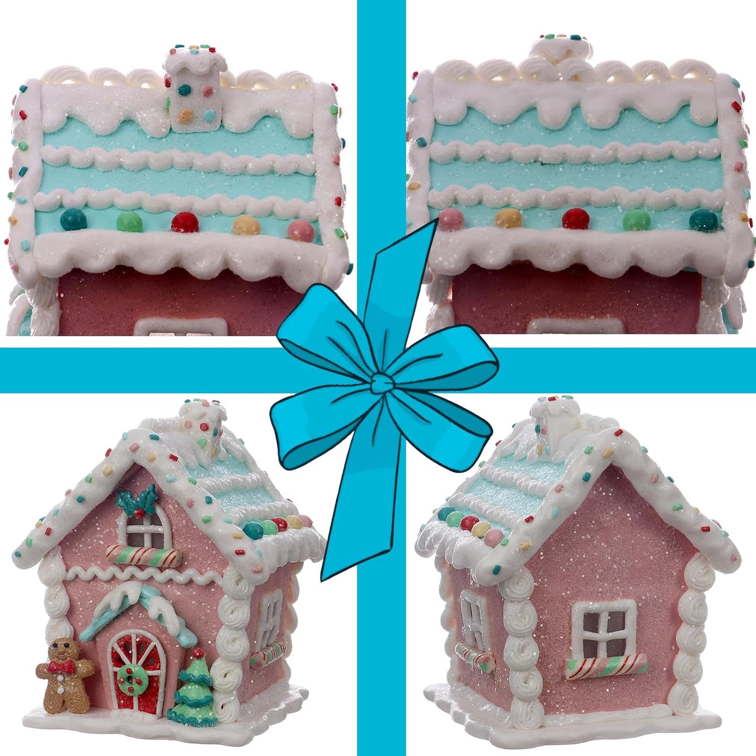 Regine Switzerland LED Gingerbread House Christmas Decorations - 5.9" Ornaments with Cookie & Pine Tree