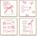 LARTSFRO Coquette Pink Bow Wall Art | Aesthetic Decor for Teen Girls - Set of 4 Unframed 10x10 Inch Prints