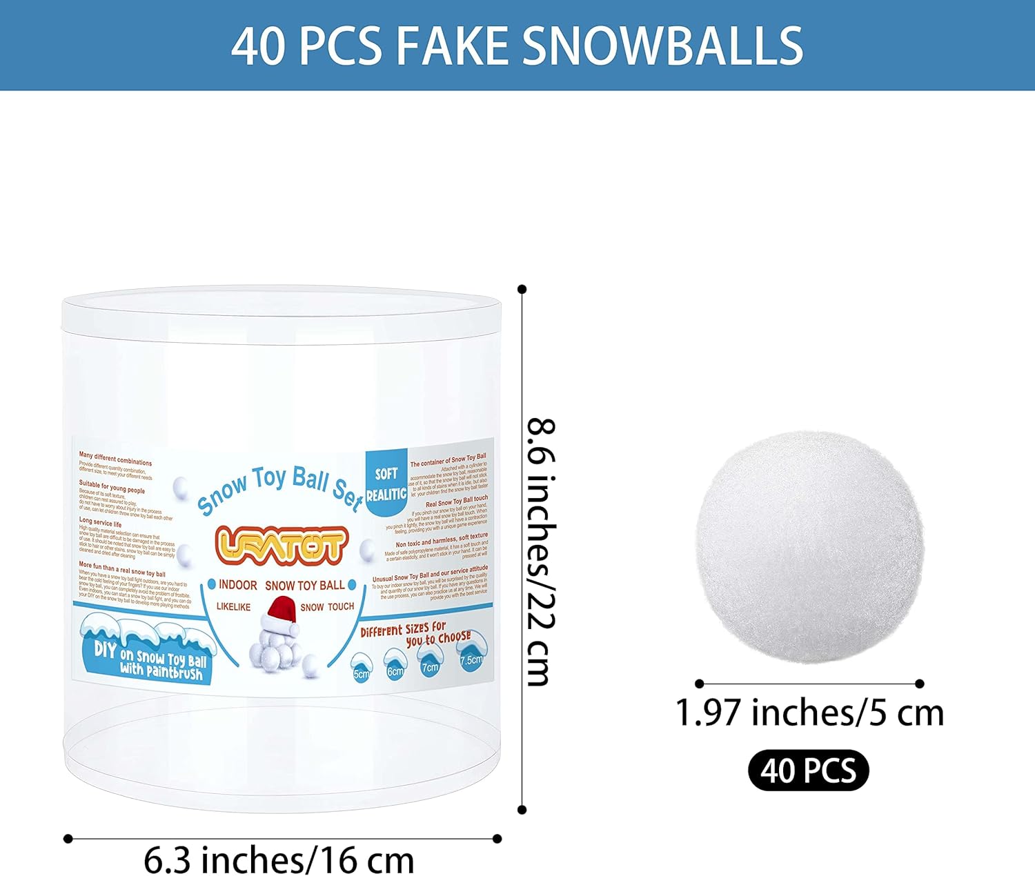 URATOT Snow Toy Balls - 40 Pack Plush Fake Snowballs for Kids | Soft Indoor Winter Play