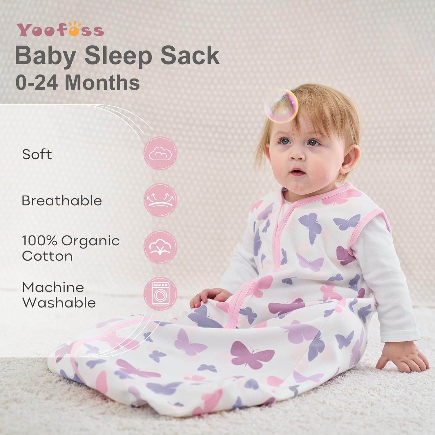 Yoofoss Baby Sleep Sack | 100% Organic Cotton Wearable Blanket for 18-24 Months | 3-Pack, Lightweight & Comfy