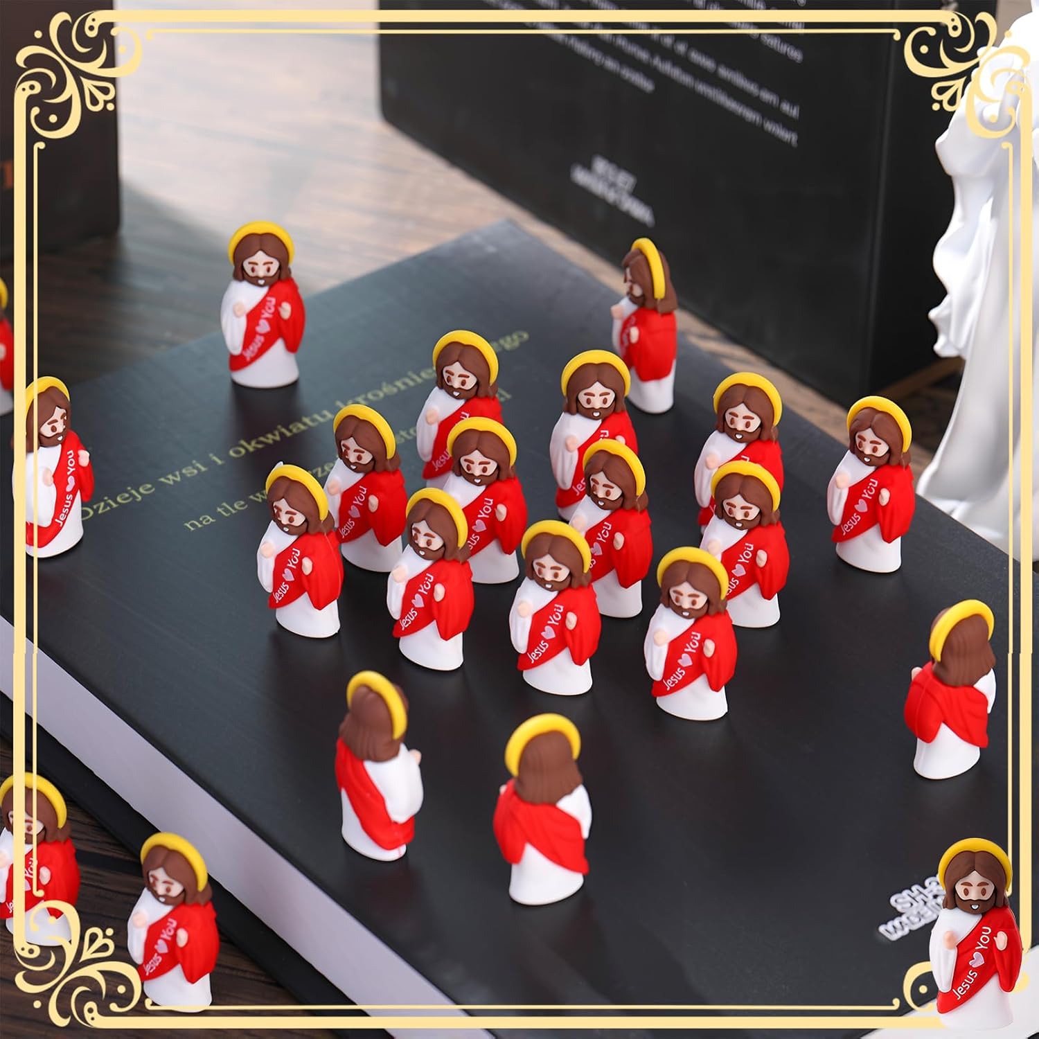 Skiennix Mini Jesus Figurines - 30 Pcs Tiny Easter Figures for Religious Gifts & Sunday School (Red)