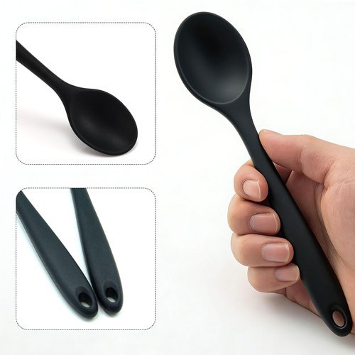 6 Pcs Small Silicone Spoons 8 Inch mini Mixing Spoons for cooking,Heat Resistant Spoons, Mixing Spoons for Kitchen Cooking Baking Stirring Mixing Tools (B Black 6PCS)