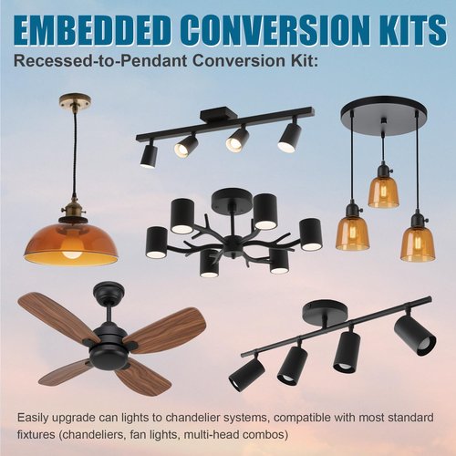 gezee 5/6 inch Recessed Can Light Conversion Kit, for Ceiling Light Fixture, Pendant Light, Hanging Light, Ceiling Fan, with 7¾ Beveled & Flat, Steel,Medallion, Black Finish