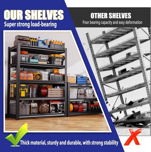 Garage Shelving | Heavy Duty 5-Tier Metal Storage Unit - Adjustable 3500 lbs Capacity, 72"x59"x20", Black