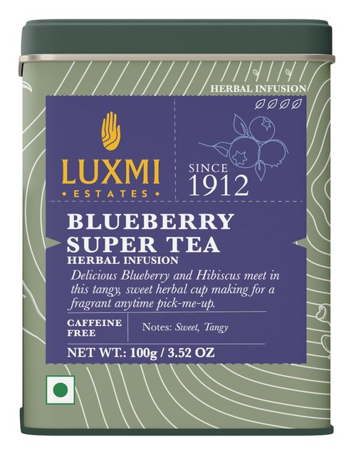Luxmi Estates - Blueberry Herbal - Organic Blueberry Tea 100g (50 Cups) | Certified Organic Tea | Caffeine-Free