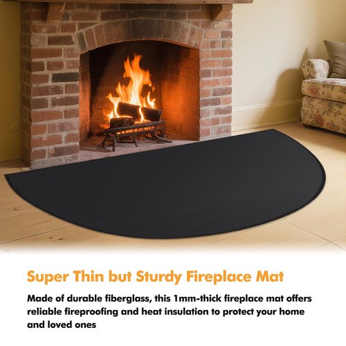 Hearth Rugs for Fireplaces Fire Resistant, 42 x 24 inch Fireproof Fireplace Mat Hearth Rug, Hearth Pads for Wood Stove Fireplace Indoor Outdoor, Protect Floors Carpets from Sparks Embers-Black, 1mm