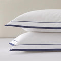 Ranznaz White King Pillow Shams Set of 2, 100% Cotton Luxury Hotel Pillowcases with Navy Embroidered Double Border, Soft Smooth Elegant Decorative Pillow Cases with Envelpe Closure, 20x36 Inches